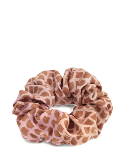 Sergio Rossi Printed Silk Scrunchie In Brown