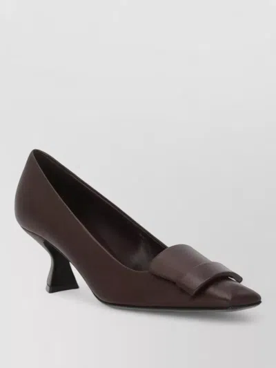 Sergio Rossi Plaque-detail Squared-toe Heeled Pumps In Brown