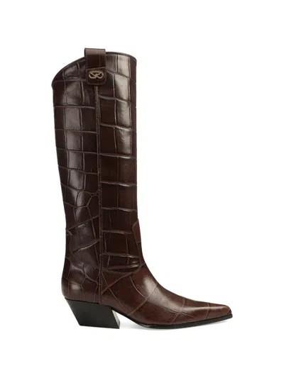 Sergio Rossi Purcell Croc-effect Boots In Brown