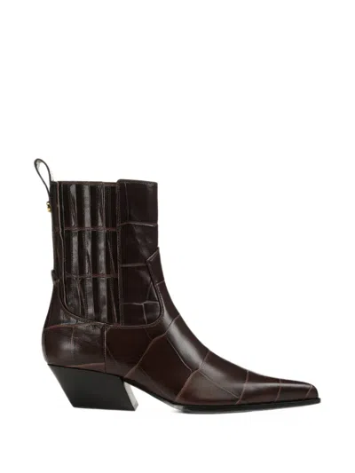 Sergio Rossi Purcell Croc-effect Boots In Brown
