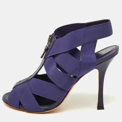 Pre-owned Sergio Rossi Purple Elastic And Leather Strappy Slingback Sandals Size 38