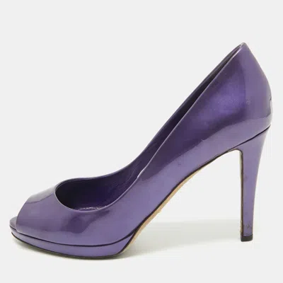 Pre-owned Sergio Rossi Purple Patent Leather Peep Toe Platform Pumps Size 38.5