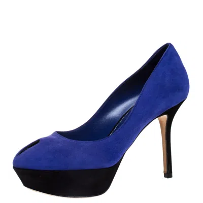 Sergio Rossi Purple Suede Cachet Platform Pumps In Blue