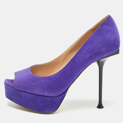 Pre-owned Sergio Rossi Purple Suede Open Toe Platform Pumps Size 35.5