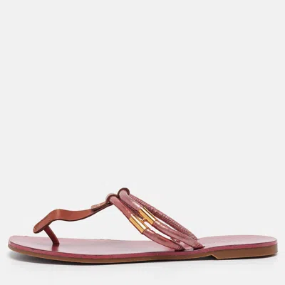Sergio Rossi Purple/brown Leather And Pvc T Strap Flat Slides In Red
