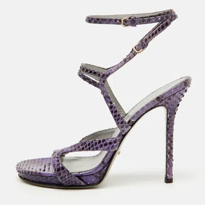 Pre-owned Sergio Rossi Purple/brown Snakeskin Ankle Strap Sandals Size 37.5