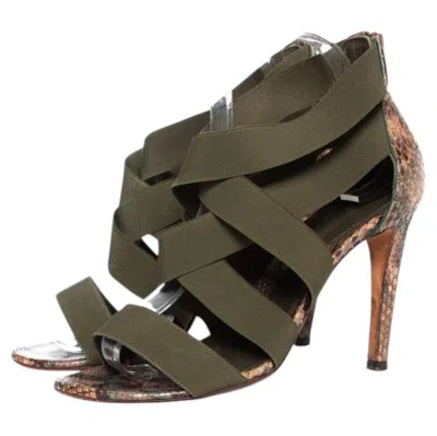Pre-owned Sergio Rossi , Python Sandals With Elastic Straps. In Black