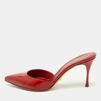 Pre-owned Sergio Rossi Red Patent Leather Pointed Toe Mules Size 35.5