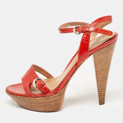 Pre-owned Sergio Rossi Red Patent Leather Slingback Sandals Size 36