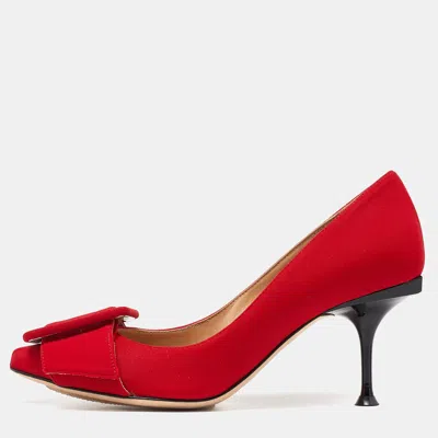 Pre-owned Sergio Rossi Red Satin Buckle Pumps Size 35.5