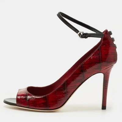 Pre-owned Sergio Rossi Red/black Eel Leather Peep Toe Pumps Size 38.5