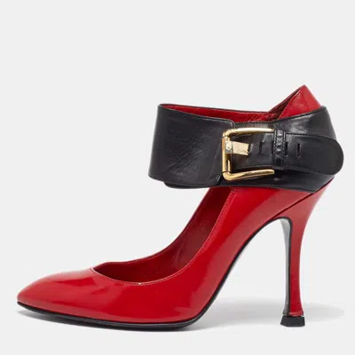 Sergio Rossi Red/black Leather Buckle Ankle Cuff Pointed Toe Pumps