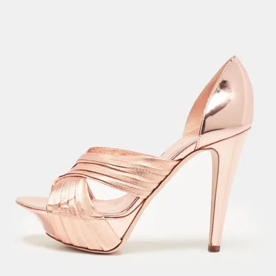 Sergio Rossi Rose Gold Leather D'orsay Pumps In Metallic