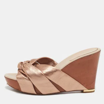 Sergio Rossi Rose Gold Leather Wedge Slide Sandals In Multi