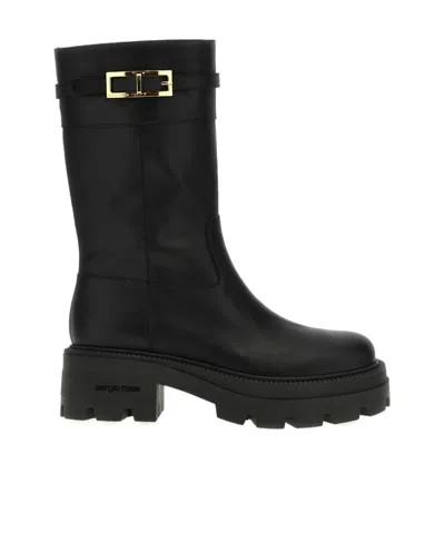 Sergio Rossi Round-headed Short Boots In Black