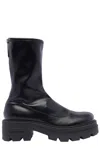 Sergio Rossi Chunky Sole Leather Mid-calf Round Toe Booties In Black