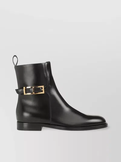 SERGIO ROSSI ROUND TOE ANKLE BOOTS WITH GOLD HARDWARE