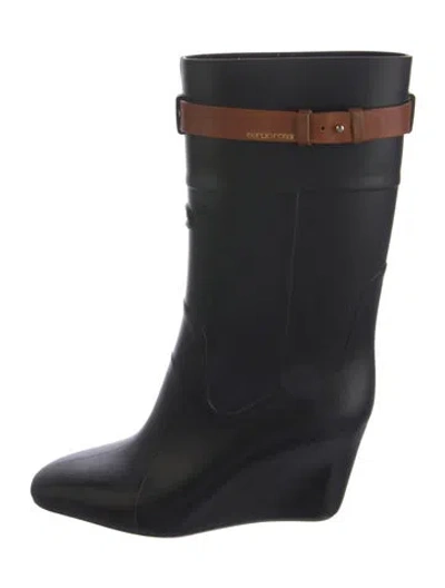 Pre-owned Sergio Rossi Rubber Colorblock Pattern Rain Boots In Black