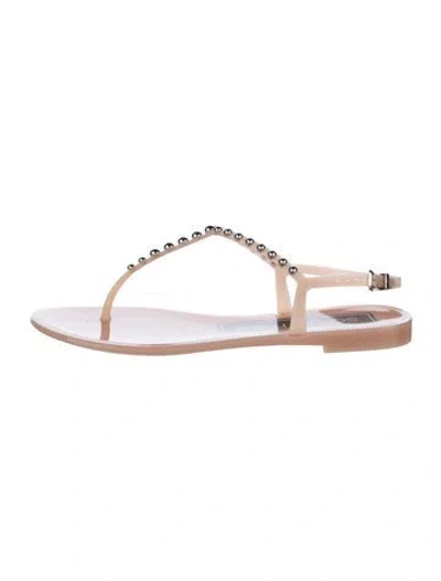 Pre-owned Sergio Rossi Rubber Studded Accents T-strap Sandals In Neutral
