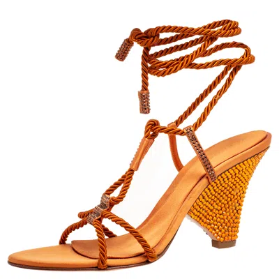 Pre-owned Sergio Rossi Rust Satin Rope Ankle-wrap Sandals Size 41