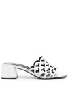 Sergio Rossi Low Block Heel Mules With Openwork Detail In White