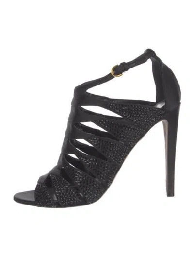 Pre-owned Sergio Rossi Satin Crystal Embellishments Gladiator Sandals In Black