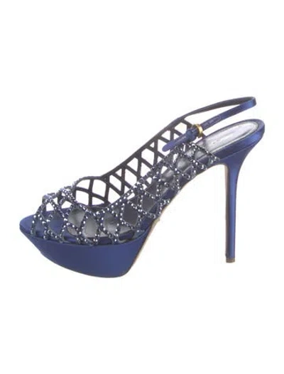Pre-owned Sergio Rossi Satin Crystal Embellishments Slingback Sandals