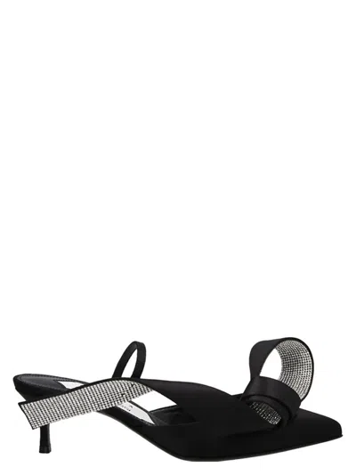 Sergio Rossi Satin Mules With Maximal Bow In Black