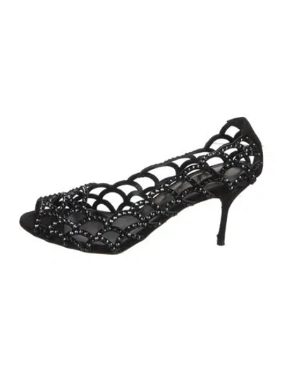 Pre-owned Sergio Rossi Satin Patterned Pumps In Black