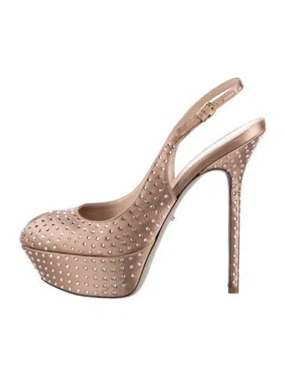 Pre-owned Sergio Rossi Satin Patterned Slingback Pumps In Neutral