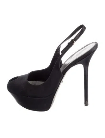 Pre-owned Sergio Rossi Satin Slingback Pumps In Black
