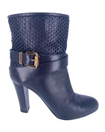 Pre-owned Sergio Rossi Scarpe Donna Boots In Black Leather In Blue