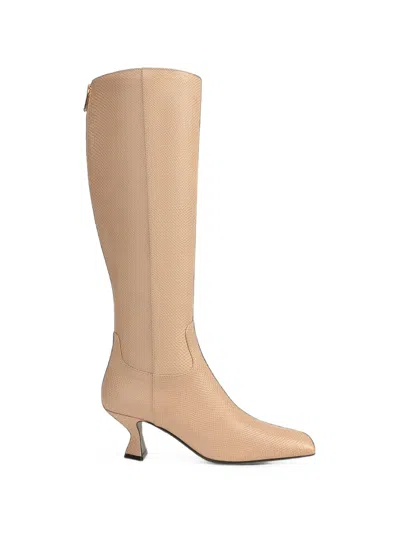 Sergio Rossi Sculpt Lizard-effect Leather Boots In Neutral
