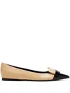 Sergio Rossi Two-tone Leather Ballerina Shoes In Nero/soft Skin