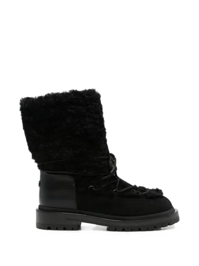 Sergio Rossi Shearling-trim Lace-up Boots In Black