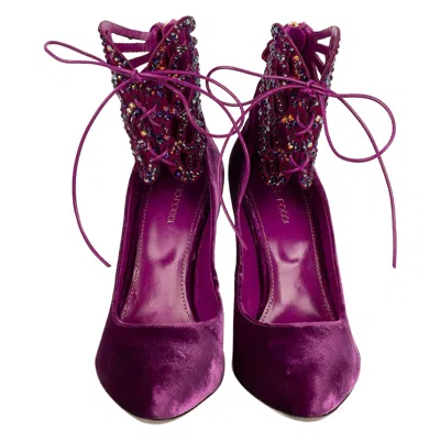 Pre-owned Sergio Rossi Shoes In Velvet Pumps Paved With Rhinestones In Purple