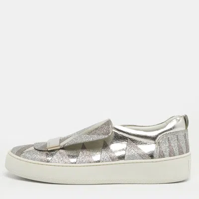 Sergio Rossi Silver Glitter And Leather Blair Sneakers