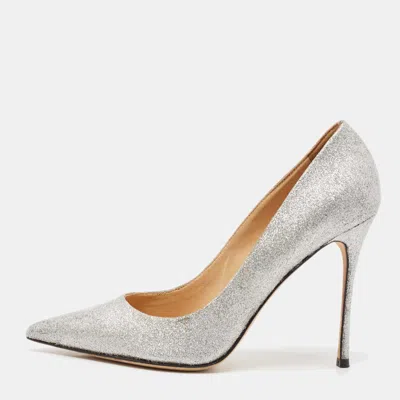 Pre-owned Sergio Rossi Silver Glitter Leather Godiva Pumps Size 39