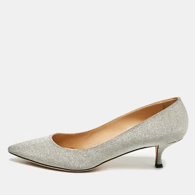 Sergio Rossi Silver Glitter Pointed Toe Pumps
