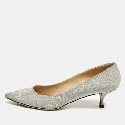 Pre-owned Sergio Rossi Silver Glitter Pointed Toe Pumps Size 40