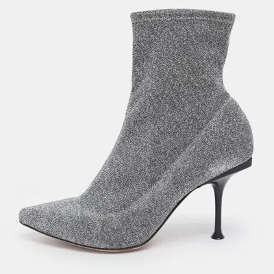 Sergio Rossi Silver Knit Fabric Sock Ankle Boots In Multi