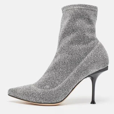 Pre-owned Sergio Rossi Silver Knit Fabric Sock Ankle Boots Size 36