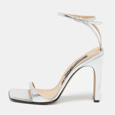 Sergio Rossi Silver Leather Ankle Strap Sandals