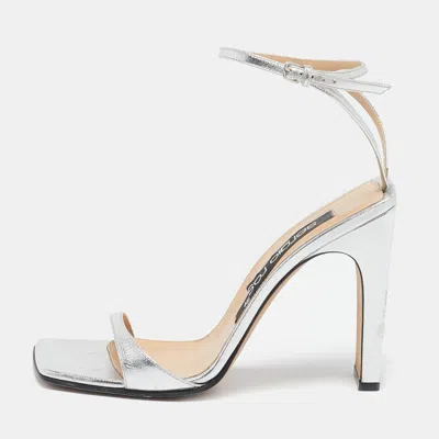 Pre-owned Sergio Rossi Silver Leather Ankle Strap Sandals Size 39