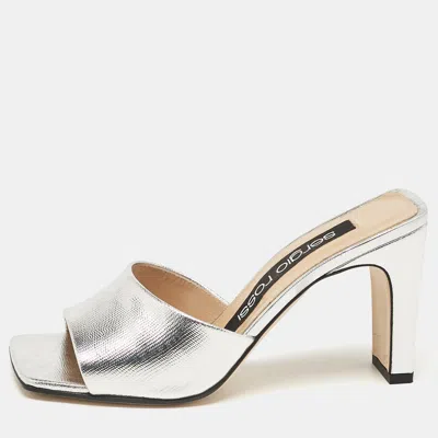 Pre-owned Sergio Rossi Silver Leather Slide Sandals Size 37