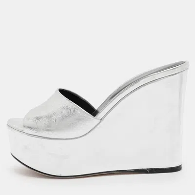 Sergio Rossi Silver Patent Leather Lakeesha Wedge Sandals