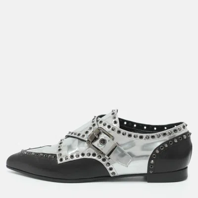 Pre-owned Sergio Rossi Size 35 Silver/black Leather Loafers