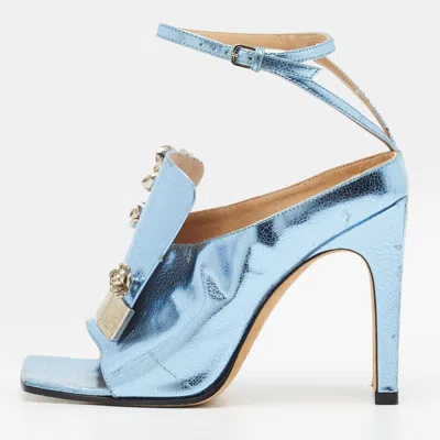 Pre-owned Sergio Rossi Size 35.5 Blue Leather Ankle Strap Sandals