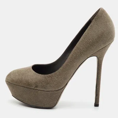 Pre-owned Sergio Rossi Size 36 Beige Metallic Embossed Suede Platform Pumps
