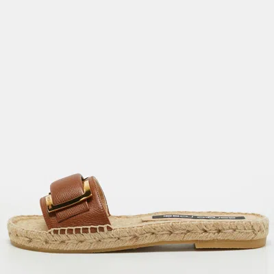 Pre-owned Sergio Rossi Size 36 Brown Leather Espadrille Flat Slides